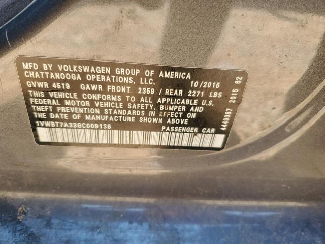 2016 VOLKSWAGEN PASSAT SE 1VWBT7A33GC009136