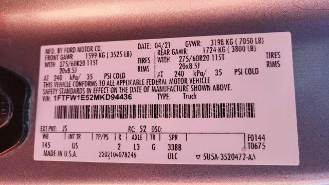 2021 FORD F150 SUPER 1FTFW1E52MKD94436
