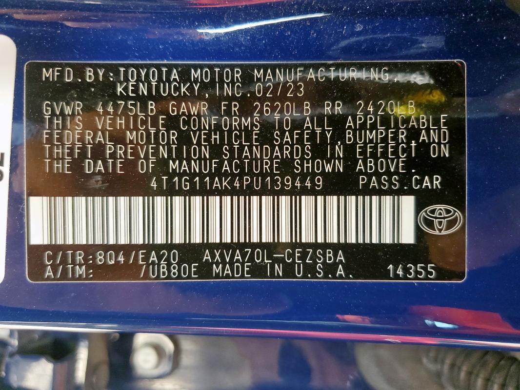 2023 TOYOTA CAMRY SE NIGHT SHADE 4T1G11AK4PU139449