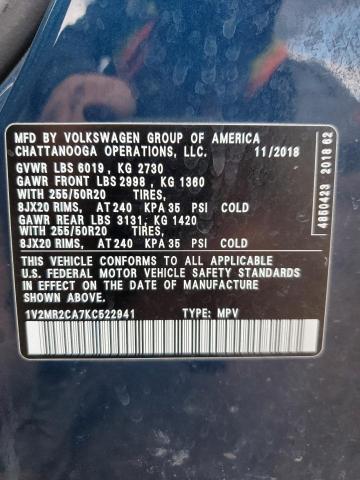 2019 VOLKSWAGEN ATLAS SEL - 1V2MR2CA7KC522941