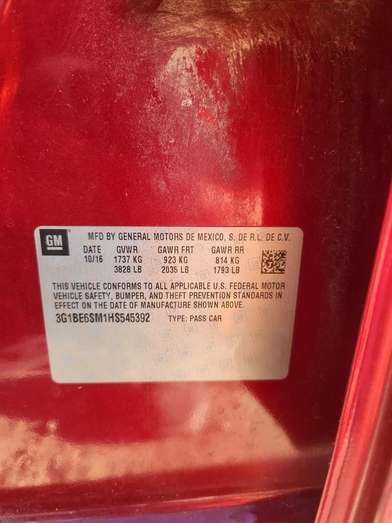 2017 CHEVROLET CRUZE LT 3G1BE6SM1HS545392