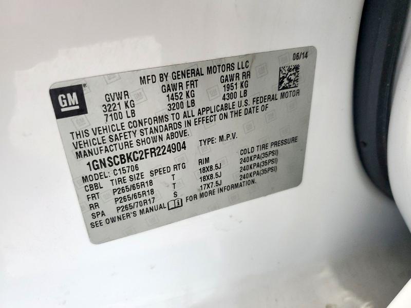 2015 CHEVROLET TAHOE C150 1GNSCBKC2FR224904