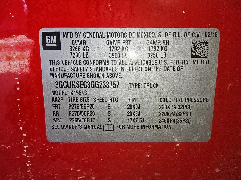2016 CHEVROLET SILVERADO K1500 LTZ 3GCUKSEC3GG233757