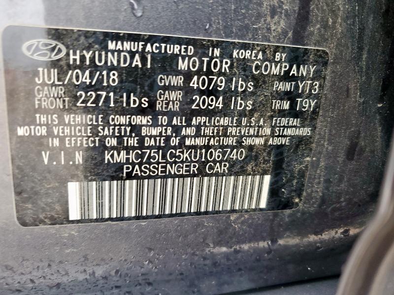 2019 HYUNDAI IONIQ SEL KMHC75LC5KU106740
