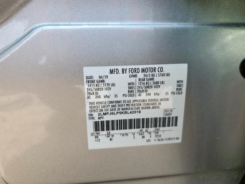 2019 LINCOLN NAUTILUS R 2LMPJ6LP5KBL42018