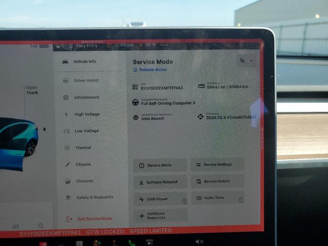 2021 TESLA MODEL Y 5YJYGDEEXMF117943