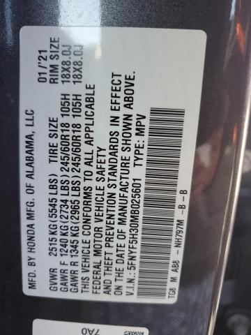 2021 HONDA PILOT EX 5FNYF5H30MB025601