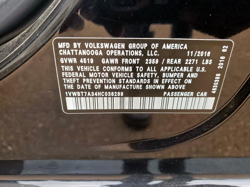 2017 VOLKSWAGEN PASSAT SE 1VWBT7A34HC038288