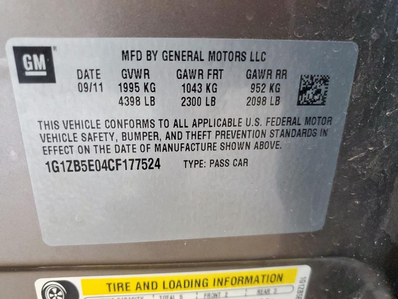 Lot #3318078365 2012 CHEVROLET MALIBU LS