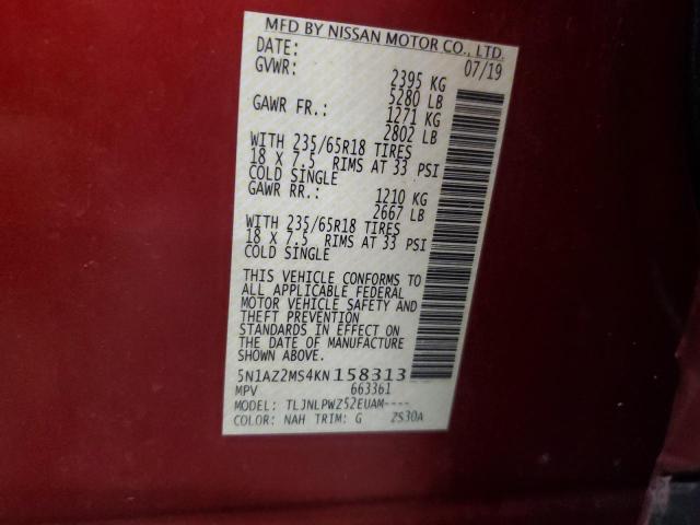 2019 NISSAN MURANO S 5N1AZ2MS4KN158313