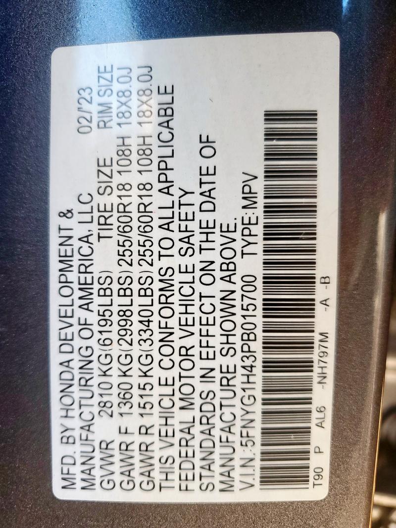2023 HONDA PILOT EXL 5FNYG1H43PB015700