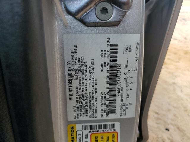 2019 FORD FUSION SEL 3FA6P0CD7KR237128
