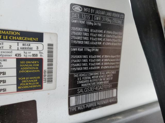 2016 LAND ROVER RANGE ROVE SALGS3EF4GA270191
