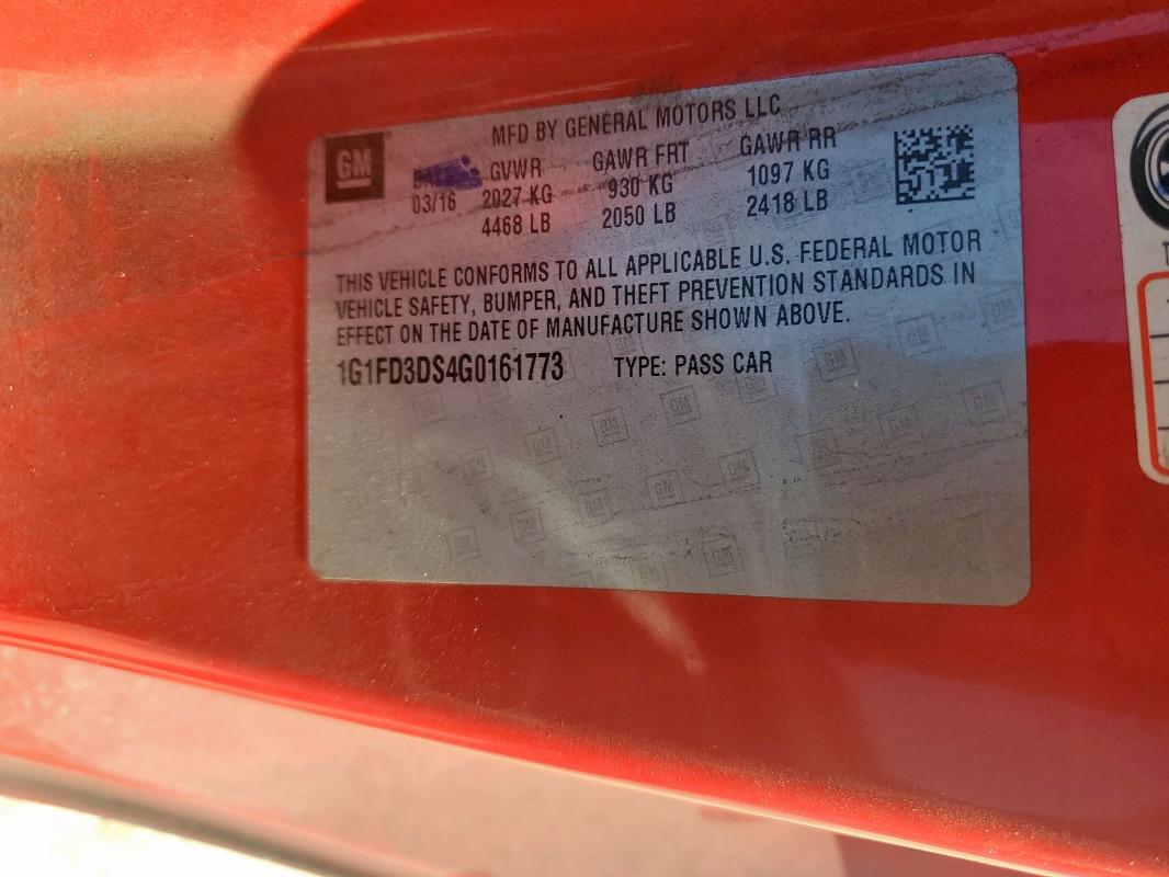 2016 CHEVROLET CAMARO LT 1G1FD3DS4G0161773