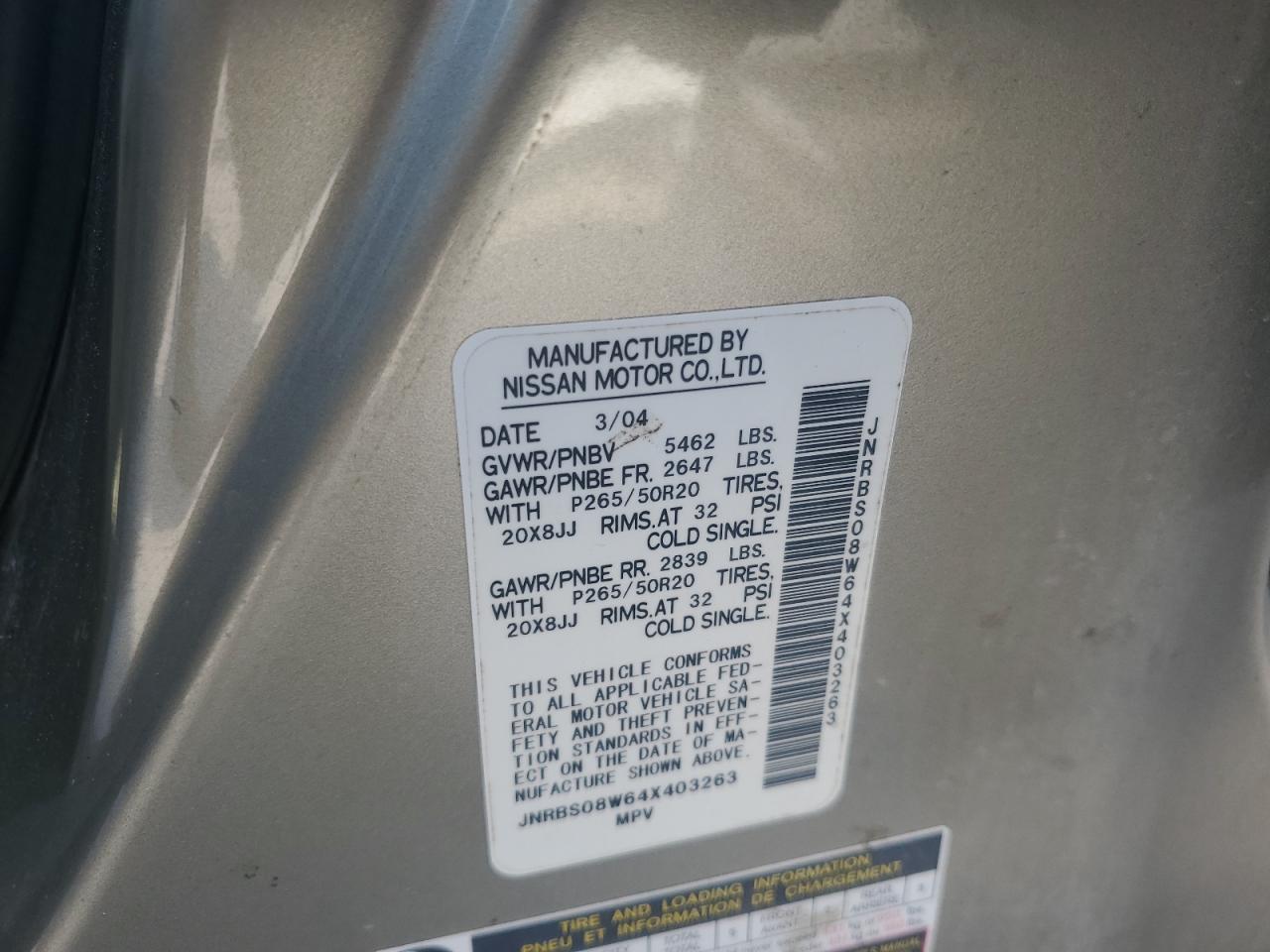 Lot #3298060131 2004 INFINITI FX45