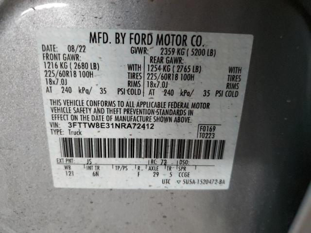 2022 FORD MAVERICK X 3FTTW8E31NRA72412