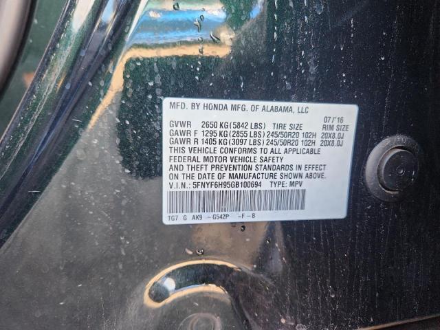 2016 HONDA PILOT TOUR 5FNYF6H95GB100694