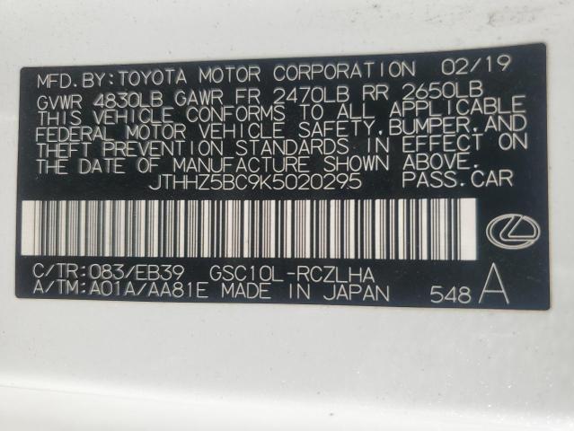 2019 LEXUS RC 350 JTHHZ5BC9K5020295