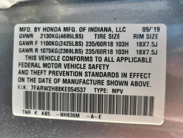 2019 HONDA CR-V EXL - 7FARW2H88KE054537