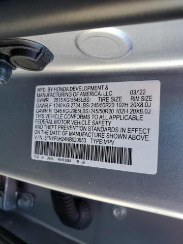 2022 HONDA PILOT SE - 5FNYF5H24NB020653