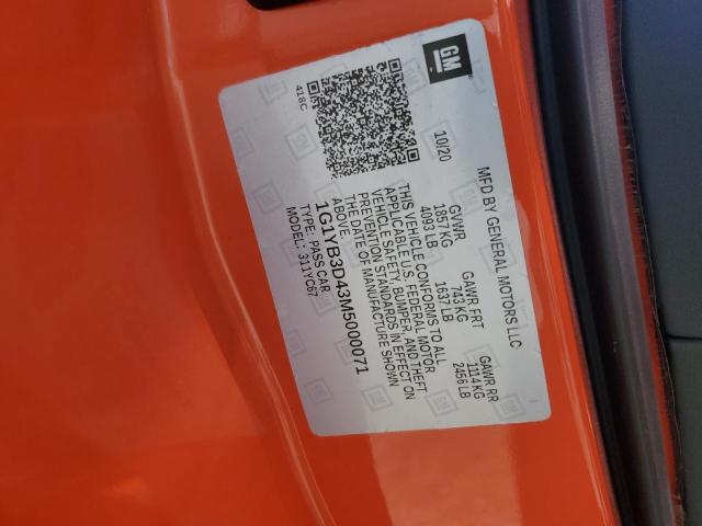 2021 CHEVROLET CORVETTE S 1G1YB3D43M5000071