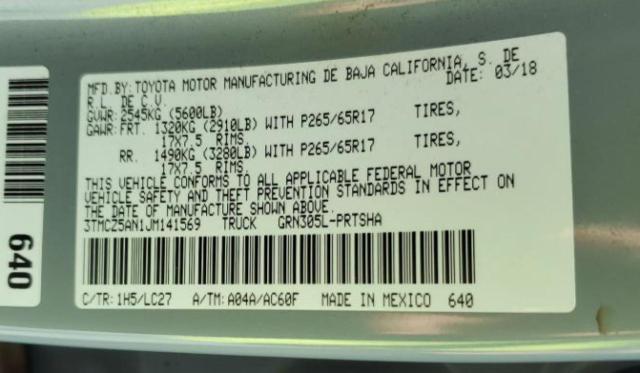 2018 TOYOTA TACOMA DOU #3261085505