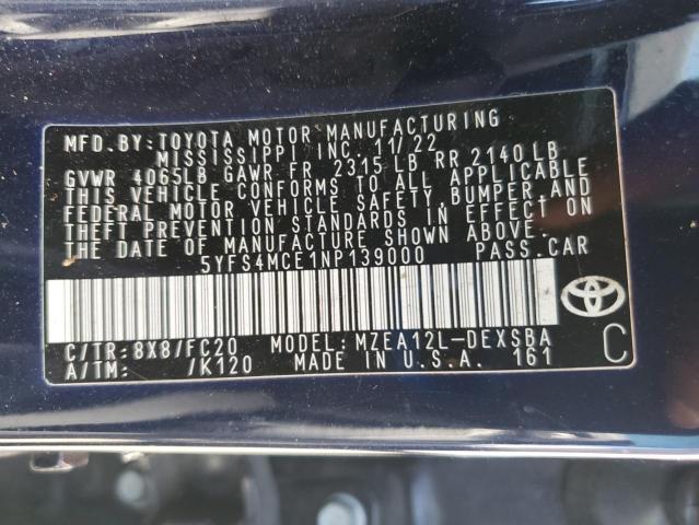 2022 TOYOTA COROLLA SE - 5YFS4MCE1NP139000