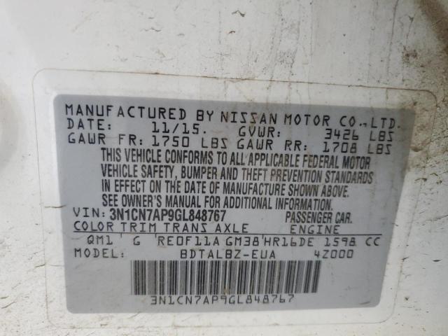 2016 NISSAN VERSA S 3N1CN7AP9GL848767