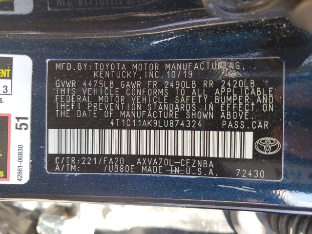2020 TOYOTA CAMRY LE 4T1C11AK9LU874324