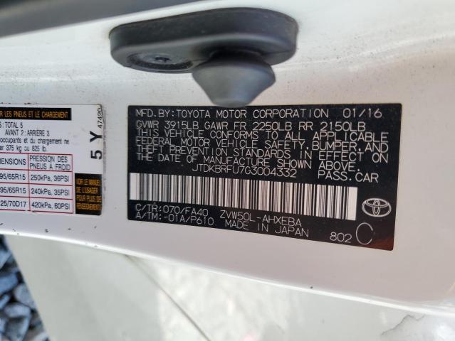 2016 TOYOTA PRIUS JTDKBRFU7G3004332