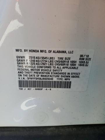 2018 HONDA PILOT EXL 5FNYF5H56JB028340