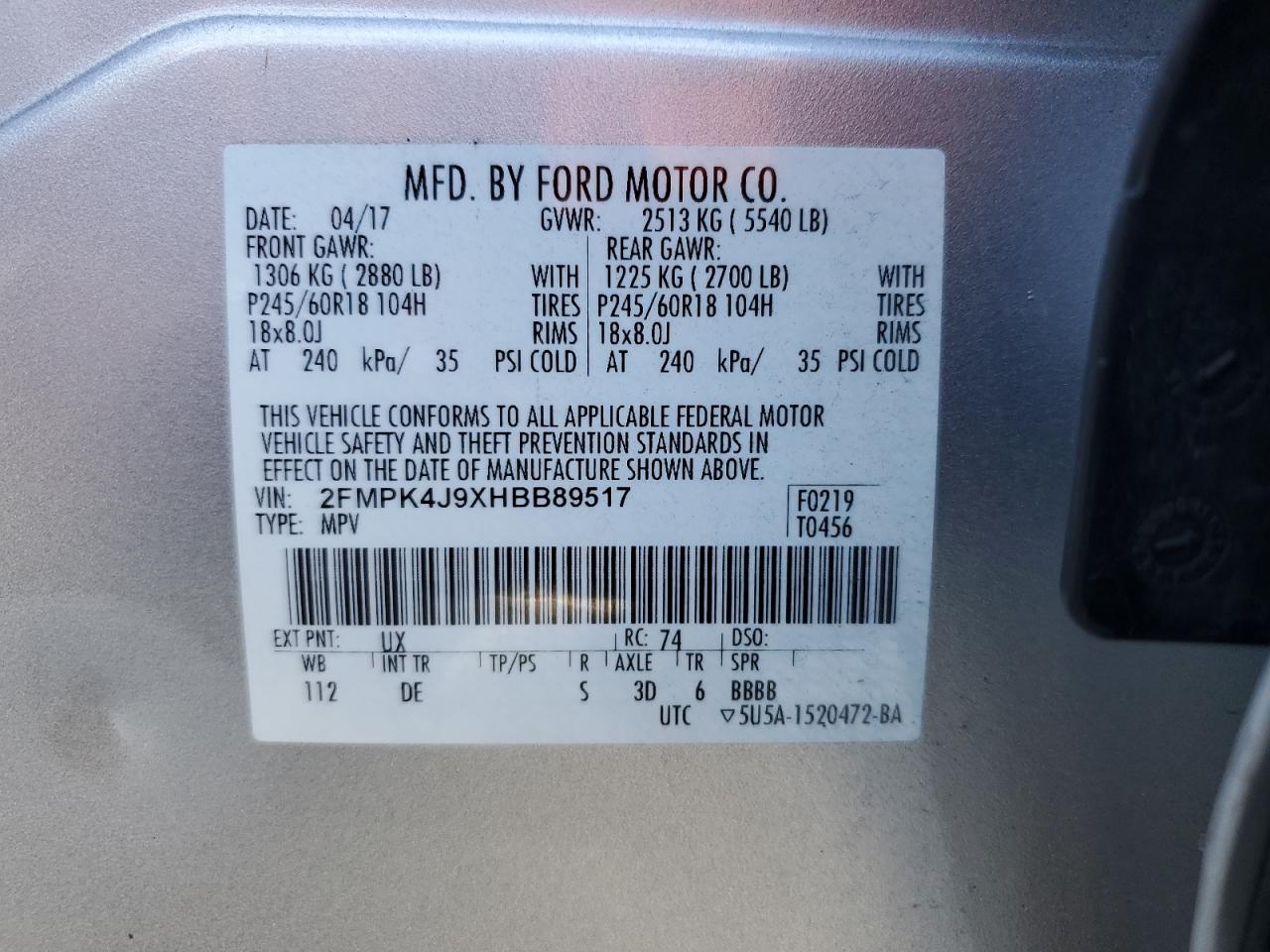 Lot #3297903791 2017 FORD EDGE SEL