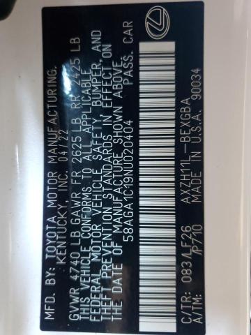 2022 LEXUS ES 300H BA 58AGA1C19NU020404