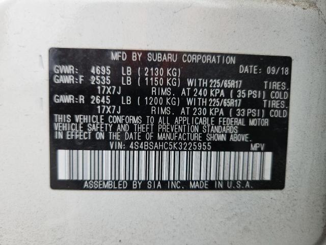 2019 SUBARU OUTBACK 2.5I PREMIUM 4S4BSAHC5K3225955