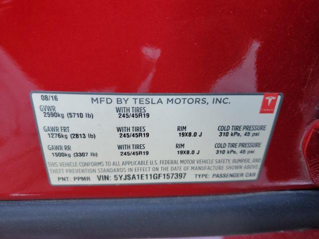 2016 TESLA MODEL S 5YJSA1E11GF157397