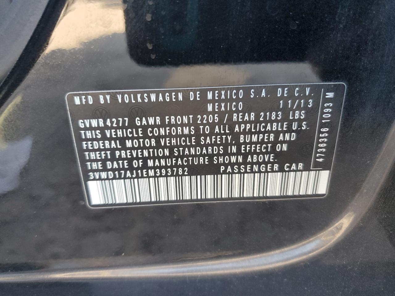 Lot #3261952473 2014 VOLKSWAGEN JETTA SE