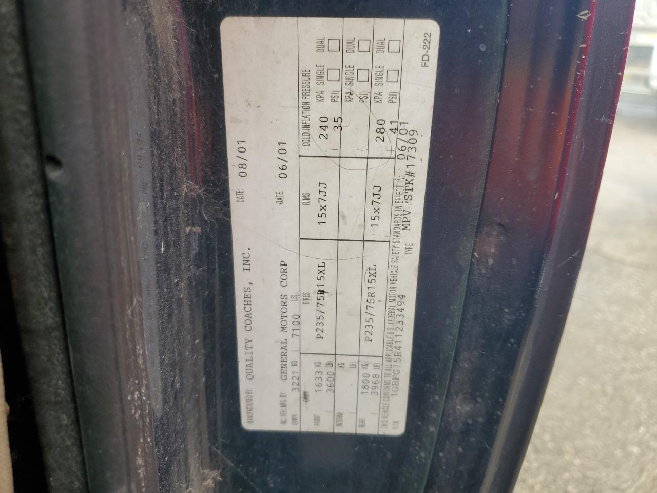 Lot #3273822375 2001 CHEVROLET EXPRESS G1500