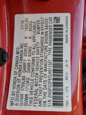 2020 HONDA CIVIC LX 2HGFC2F67LH511327