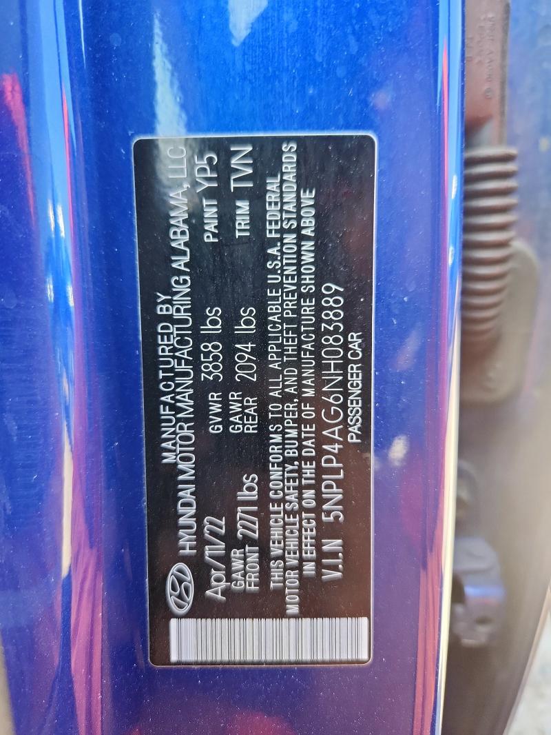 2022 HYUNDAI ELANTRA LI 5NPLP4AG6NH083889