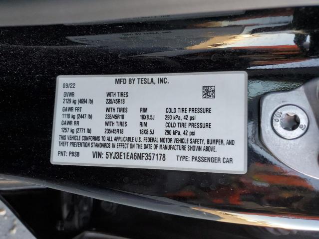 2022 TESLA MODEL 3 5YJ3E1EA6NF357178