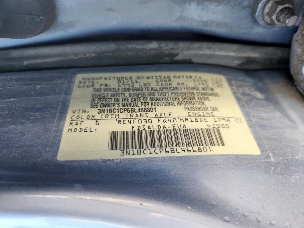 2011 NISSAN VERSA S - 3N1BC1CP6BL466801