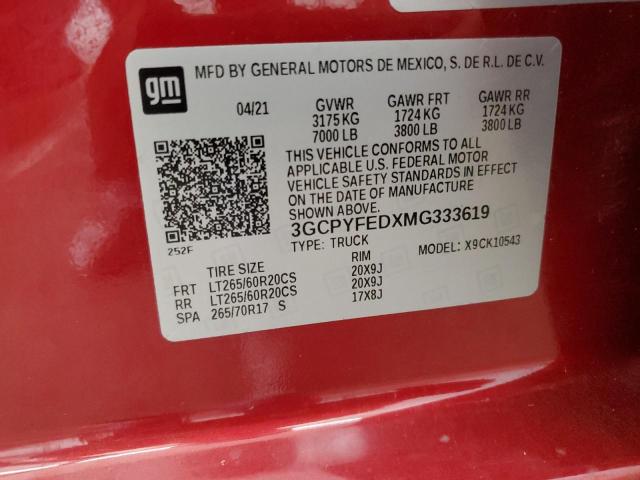 2021 CHEVROLET SILVERADO 3GCPYFEDXMG333619