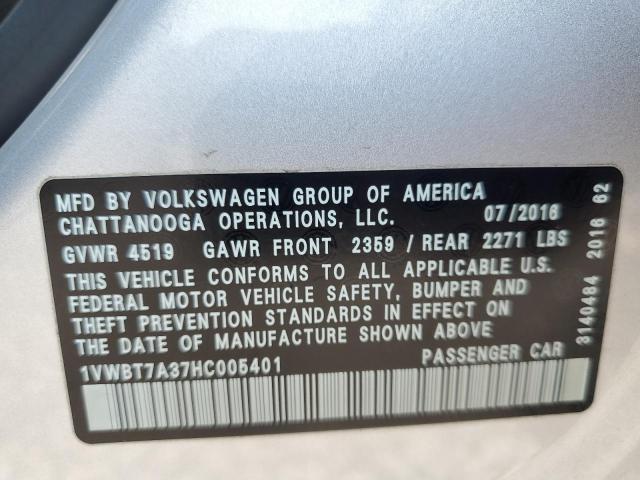 2017 VOLKSWAGEN PASSAT SE 1VWBT7A37HC005401