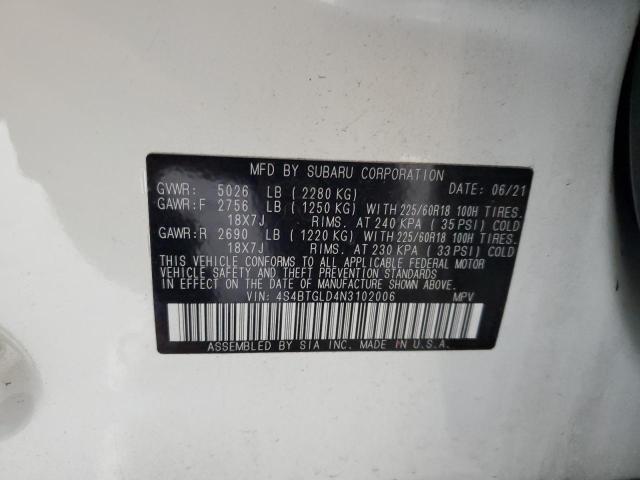 2022 SUBARU OUTBACK ONYX EDITION XT 4S4BTGLD4N3102006