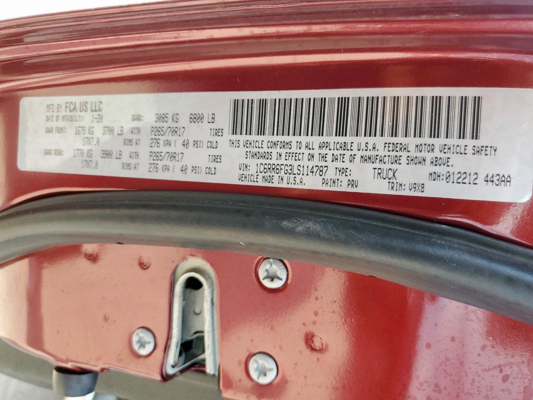 2020 RAM 1500 CLASS 1C6RR6FG3LS114787