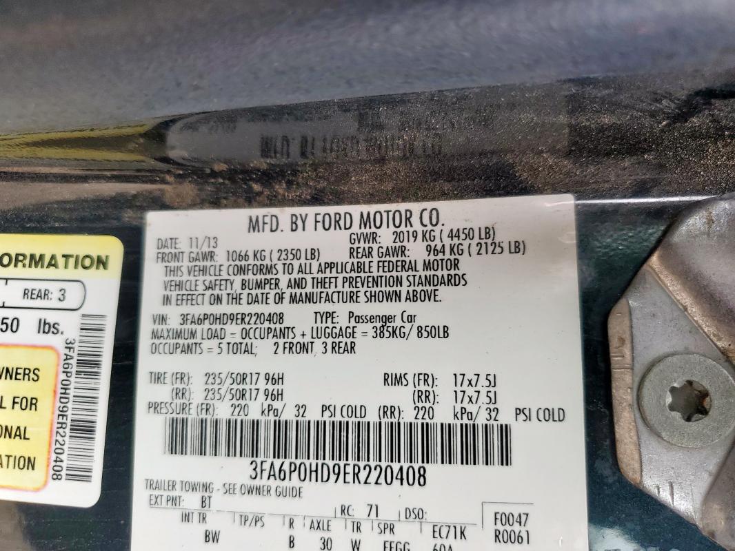 2014 FORD FUSION SE - 3FA6P0HD9ER220408