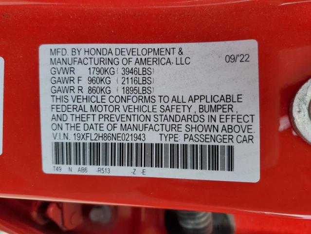 2022 HONDA CIVIC SPOR - 19XFL2H86NE021943