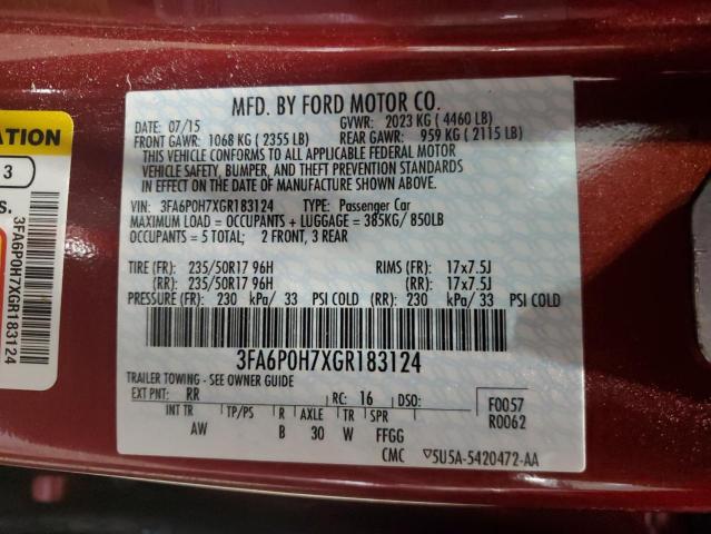 2016 FORD FUSION SE 3FA6P0H7XGR183124