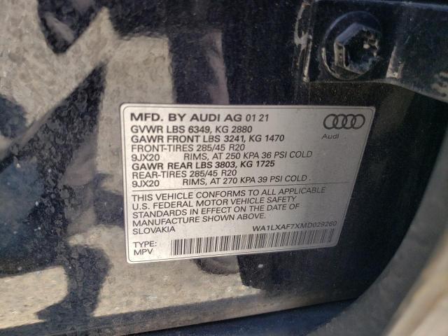 2021 AUDI Q7 PREMIUM WA1LXAF7XMD029260