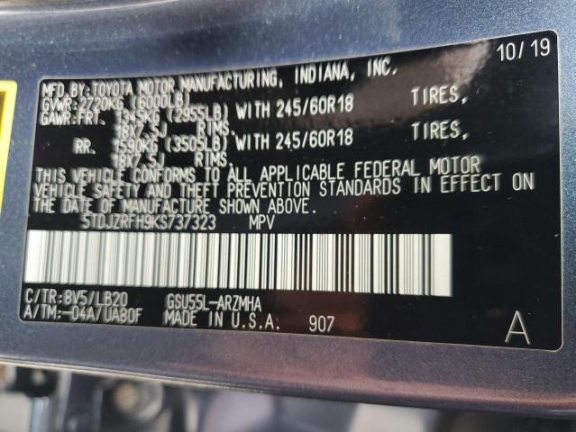 2019 TOYOTA HIGHLANDER - 5TDJZRFH9KS737323